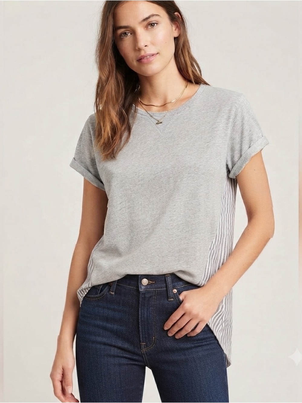 ZARA High-Low Grey with Striped Back and Sides Tee